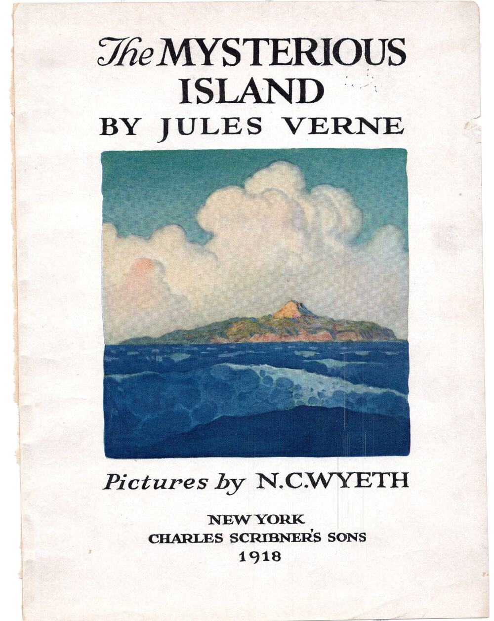 The Mysterious Island Scribner 1918 Title Page NC Wyeth Jules Verne Classic